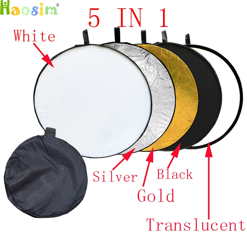 

24" 60cm 5 in 1 Portable Collapsible Light Round Photography Silivery Reflector for Studio Multi Photo Disc Diffuers