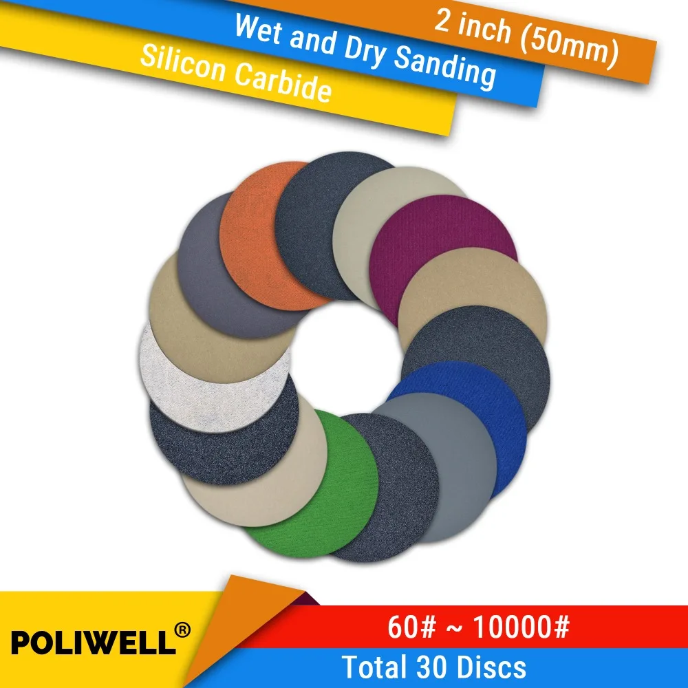 

30PCS 2 Inch(50mm) Silicon Carbide Hook&ampLoop Waterproof Sanding Discs for Wet/Dry Sanding Rotary Tools Polishing Accessories