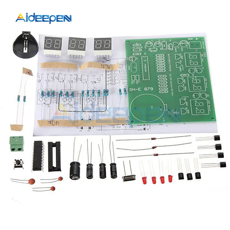 

DC 9V-12V AT89C2051 Electronic LED Display Clock 6 Bits Digital Tube DIY Kits Clock Parts Components Suite Electronic PCB Board