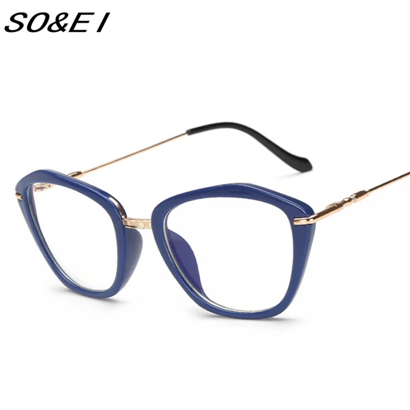 SOEI New Springs Hinges Fashion Women Cat Eye Glasses Frame Clear Lens