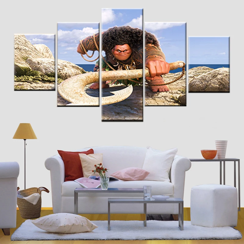 

HD Print Children's Room Home Decor Wall Art Frame 5 pieces Moana Ocean Romance Cartoon Movie Canvas Picture Poster