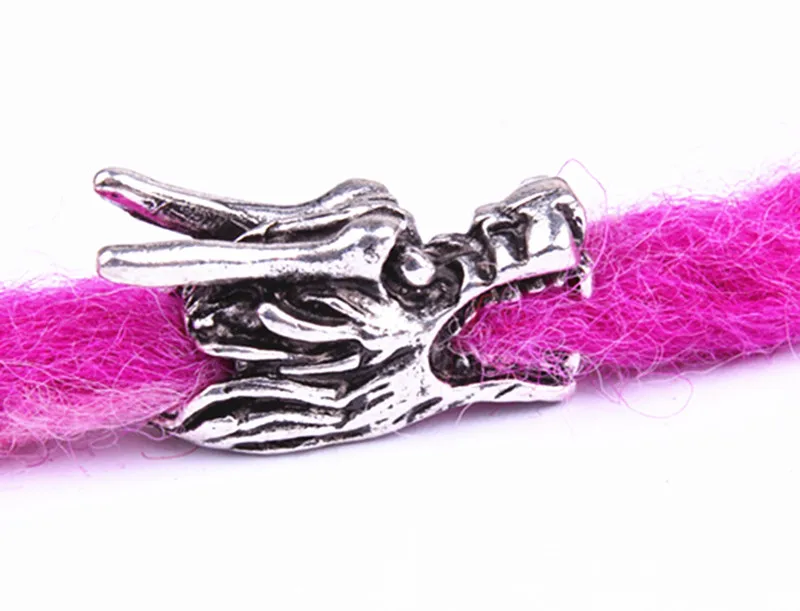 3 шт. тибетский серебряный дракон головка волос оплетка Dread дредлок бусины-трубки кольцо для Эластичные аксессуары для волос