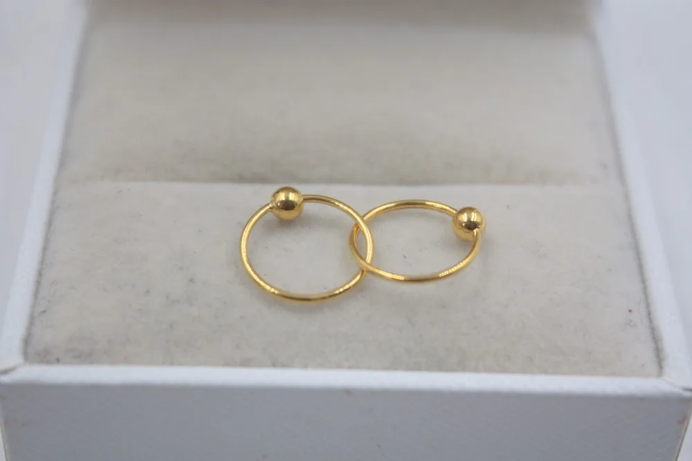 Real 18K Yellow Gold Earrings Perfect Smooth Bead Circle Woman Lucky Hoop 12mmDia Earrings Jewelry