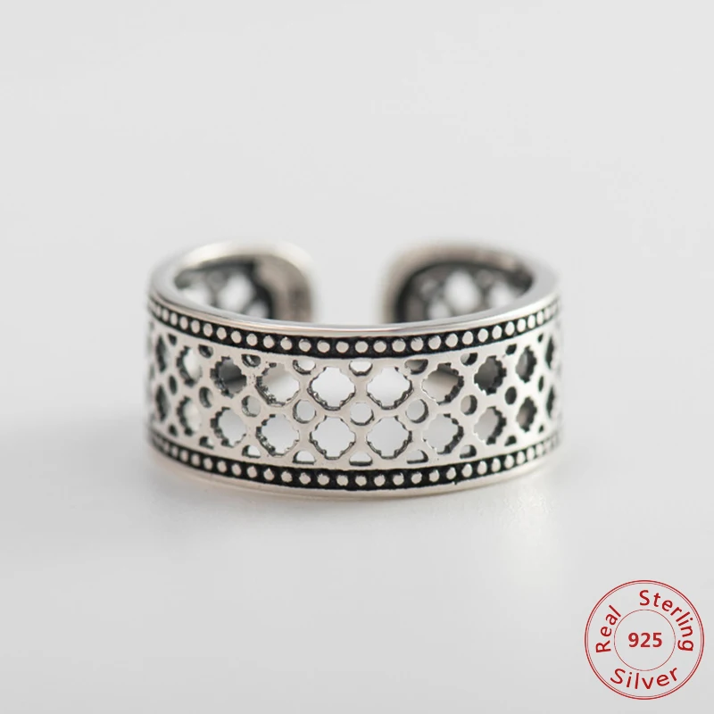 Geometric Personality Hollow Adjustable Thai Silver Ring For Women 925 Sterling Vintage Punk Jewelry | Украшения и аксессуары