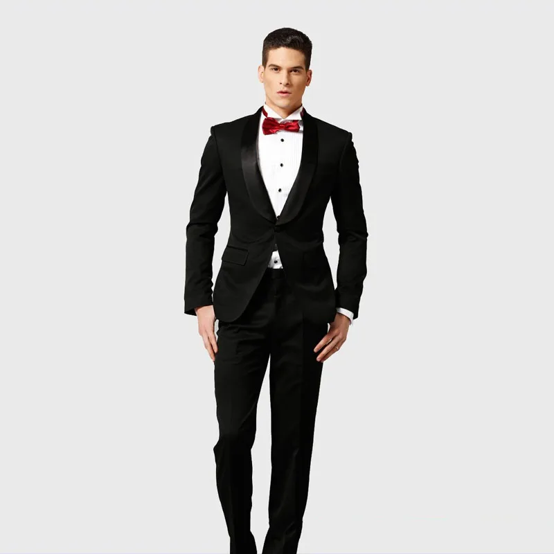 Custom Made Black Men Suits for Wedding Best Man Blazer Groom Tuxedo Shawl Lapel 2Piece Slim Fit Terno Masculino Costume Homme