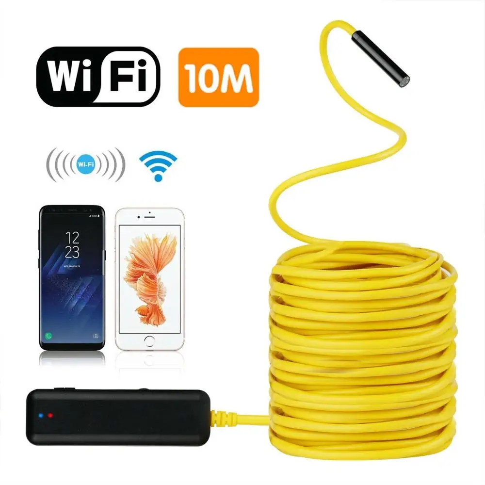 

10 Meters Semi-Rigid Flexible Wireless Endoscope IP67 Waterproof WiFi Borescope 2MP HD Resolutions Inspection Camera Free APP