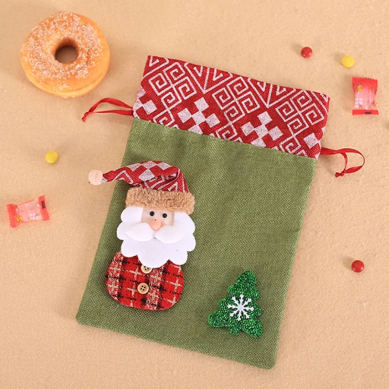 Рождественские подарочные сумки контейнер для сладостей с кулиской, вечерние сумки с изображением снеговика/Санта-Клауса, владелец