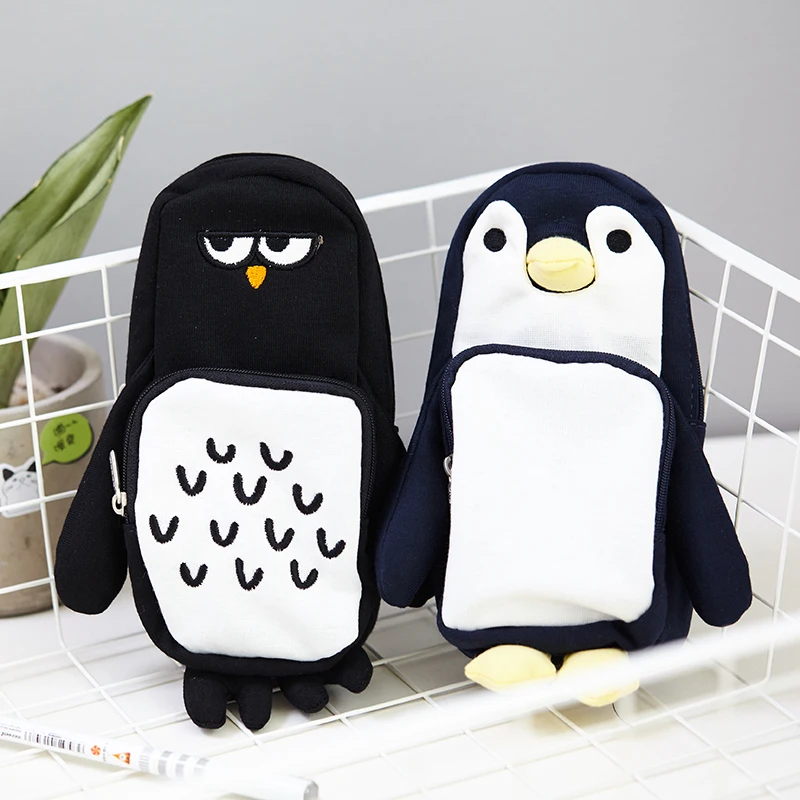 Хлопковая Сумка-карандаш Kawaii в Корейском стиле, вместительный чехол на молнии для ручек, органайзер для канцелярских принадлежностей, косметичка с милым животным дизайном
