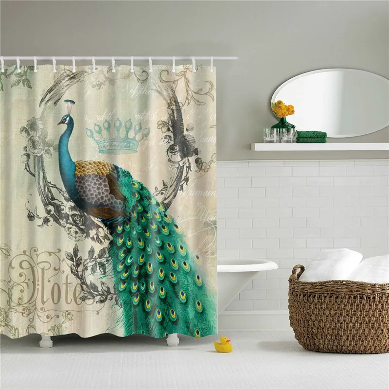 Polyester Fabric Shower Curtain Animals Peacock Painting Nordic Pattern Print Bathroom Decorative Shower Bath Curtains - Цвет: TZ170346