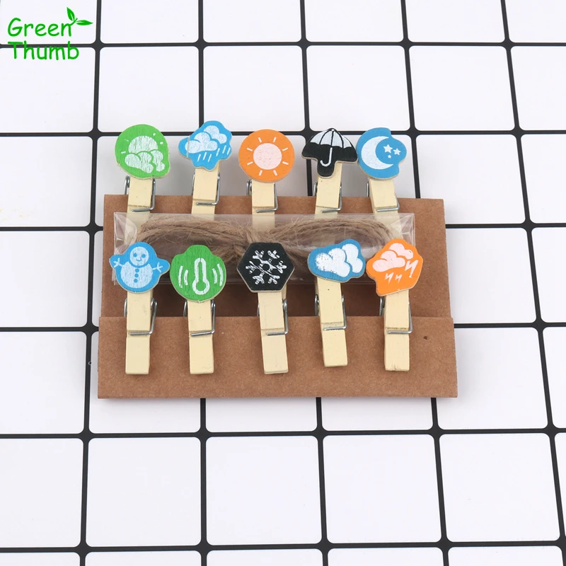 

1set Mini Weather Wooden Clip Clothes Photo Paper Peg Pin Clothespin Craft Postcard Clips for Home Decoration Cartoon Clip