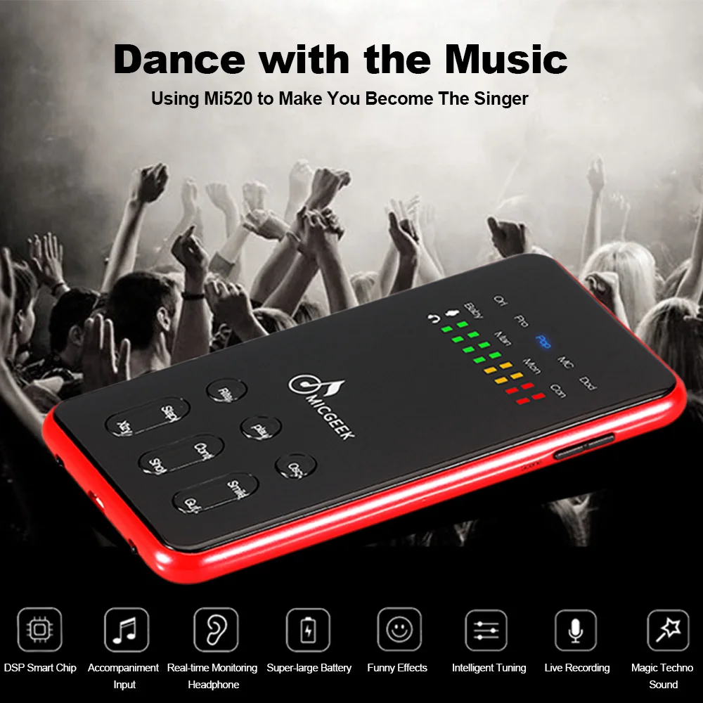 Portable Karaoke Mobile Sound Card Multi Modes DSP Digital Audio Voice