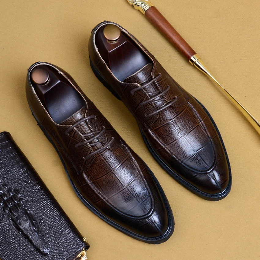 

New Arrival Genuine Leather Formal Men's Derby Business Shoes Round Toe Laces Flats Handcrafted Casual Oxfords For Male AS235