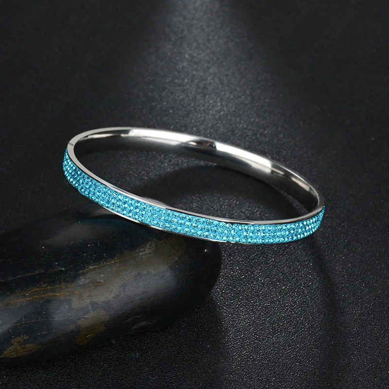 Auxauxme, очаровательный дизайн, нержавеющая сталь, полностью хрустальные браслеты, браслеты для женщин, несколько цветов, браслеты, свадебные украшения, BFF, подарок - Окраска металла: Lake Blue