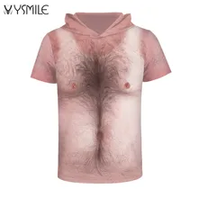 Summer Men Hooded T-shirts Funny Body Hair 3D Punk Style Short Sleeve Couple Tops Tees Motorcycle t shirt Men's Streetwear