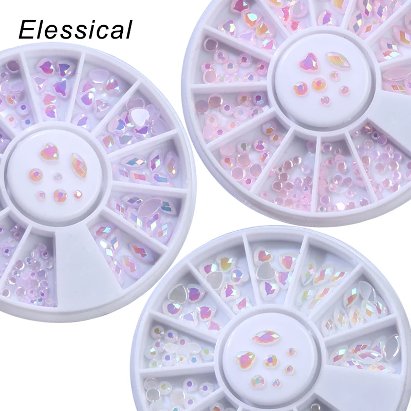 ELESSICAL Candy Colorful Nail Rhinestones In Wheel Flatback Heart 3D Acrylic Strass Nail Art Decorations Horese Eye Accessories
