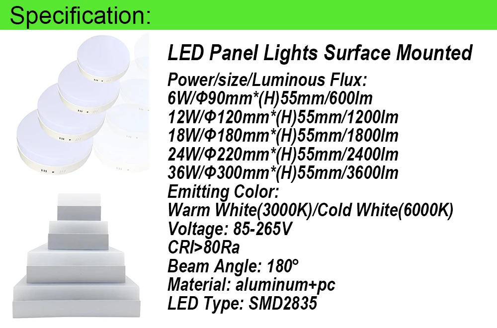 US $205.00 50 Pack Free Shipping LED Panel Light Surface Mounted Ceiling lamp downlights Wall Lights Round Square 6W 12W 18W 24W 36W