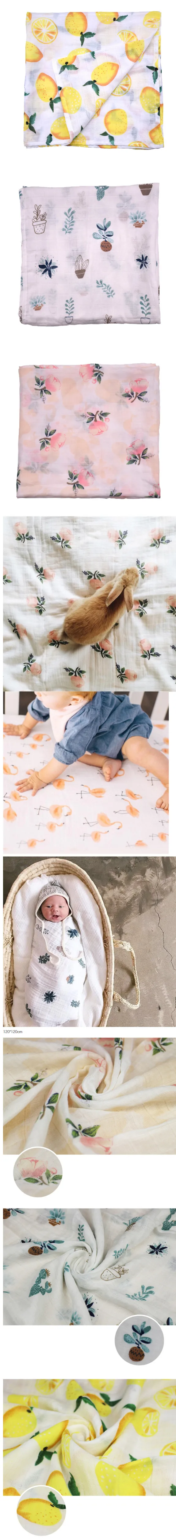 Окей мам детское одеяло пеленать новорожденного 120x120 см супер мягкий дышащий Мульти-Применение Муслин Хлопок Обёрточная бумага лимон розы