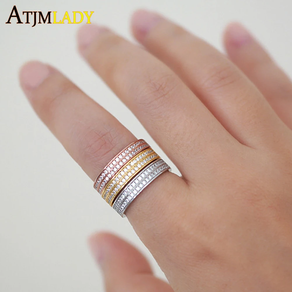 

Anel Masculino Anillos 925 Sterling Finger Ring Rose Color Rings With Zircon Width Fashion Thin Eternity Band Micro Jewelry