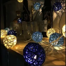 28Pcs/lot Led White Dark Blue Rattan Ball String Light Warm White EU Plug XMas Lighting Party Wedding Decoration Light