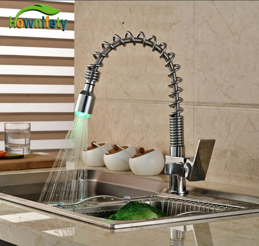 

Chrome Spring Pull Down Spray Kitchen Sink Faucet Single Handle One Hole Mixer Tap