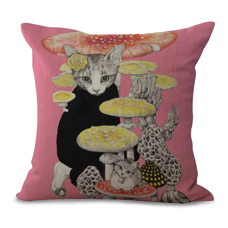 New Cartoon Home Sofa Pillow Cushion Cover Animal Hand-painted Car Seat Back Cushion Cover