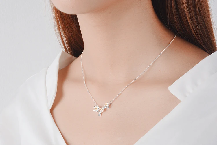 Anenjery, простое литературное цветочное ожерелье с цветком вишни, цепочка для ключицы, 925 пробы Серебряное ожерелье для женщин, ожерелье S-N338