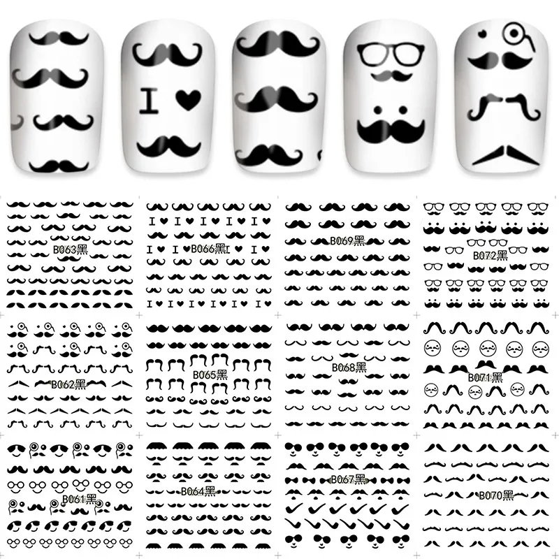 12 листов черные усы для дизайна ногтей|nail art|nail accessoriesnail design accessories |
