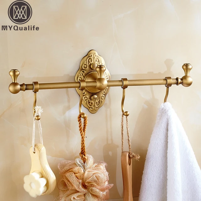 Aliexpress 2017 New Bathroom Towel Bar With Hooks 2017 New Bathroom Towel Bar With Hooks Antique Br Artistic Bath Holder Dual Rod Wall
