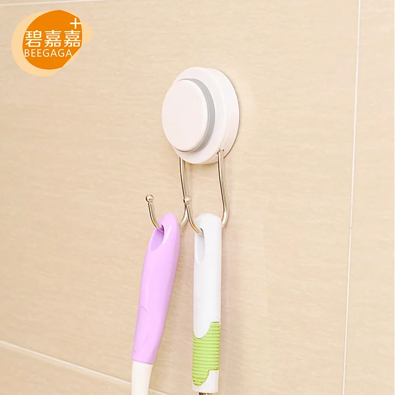 

Vacuum Sticky Sucker Double Stainless Steel Hooks on the Wall Seamless Hook Key Hangers for Home Organizers No Drilling
