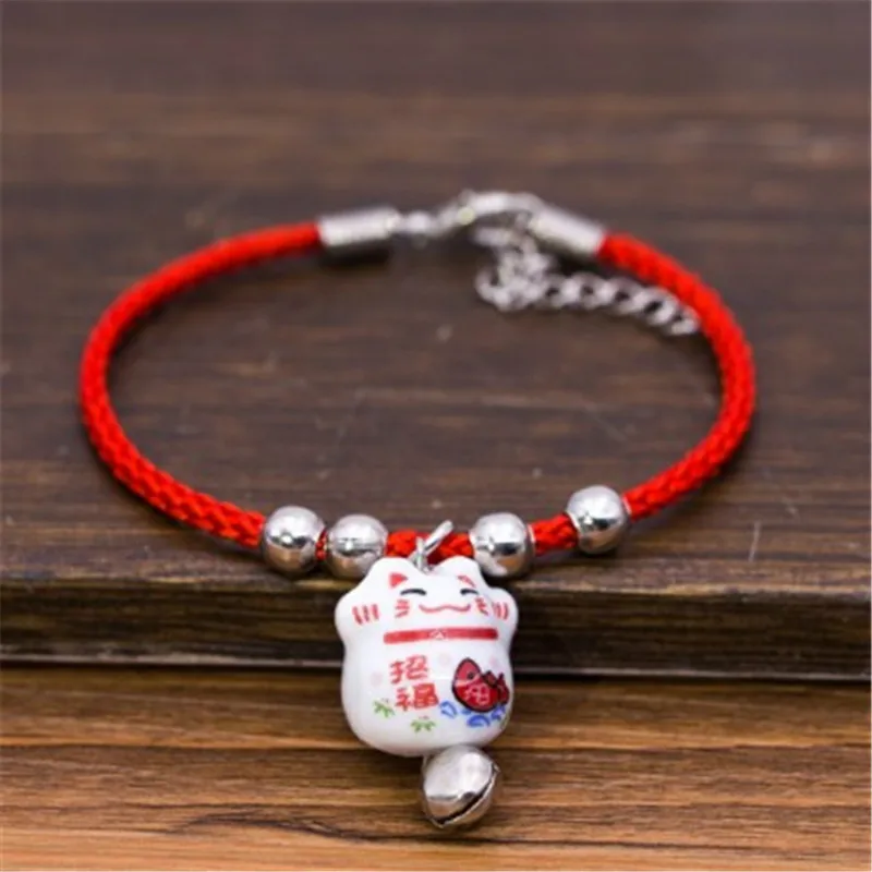 ChineseLuckyCatBellBraceletFemaleSimpleNationalStyleRedRope
