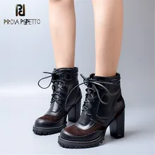 Prova Perfetto/женские ботинки на высоком каблуке из натуральной кожи с круглым носком; дизайн «Черная корова»; ботинки со шнуровкой на толстой подошве