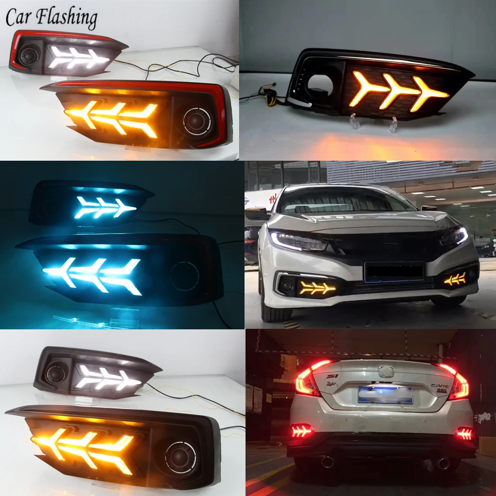 2 шт. светодиодный DRL для Honda Civic 2019 2020 седан с движущимся сигналом противотуманный