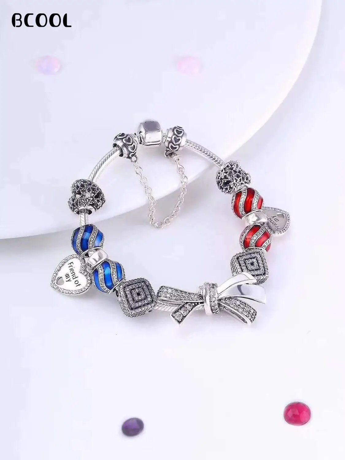 

925 Sterling Silver Original Copy 1:1 Fashionable Silver Charms Bracelet Bangle For Women's Crystal Beads Fit Bracelets Jewelry