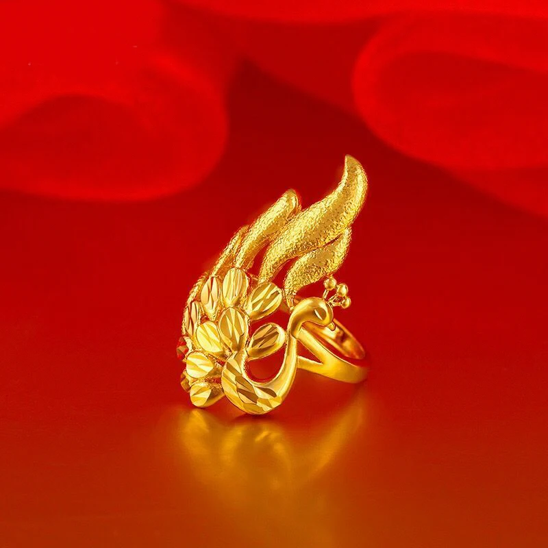 MxGxFam китайские королевские кольца в виде феникса(с регулировкой) для женщин, девочек, мам, друзей, 24 k, чисто золотистые этнические Свадебные украшения