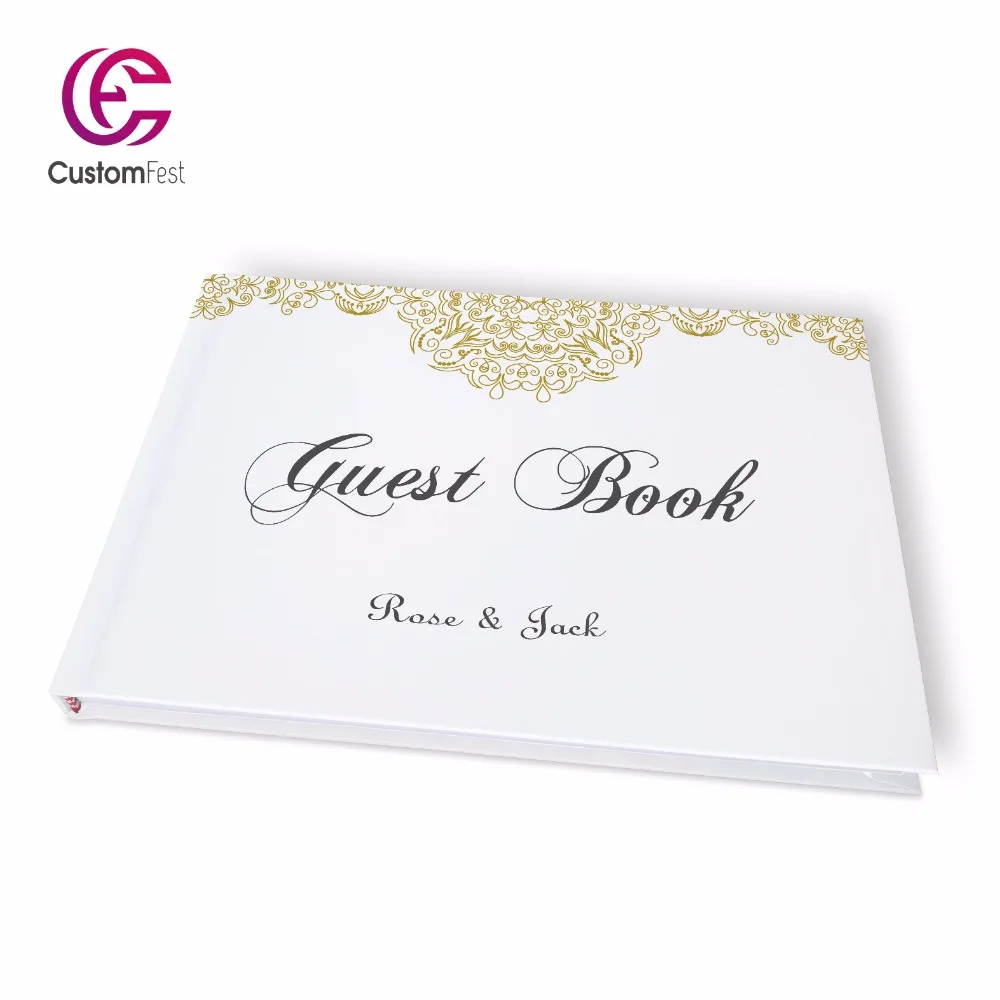 

Free shipping Wedding Gold decorated personalized Guestbook GB005V