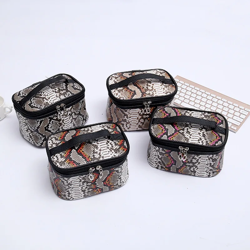 

PACGOTH Fashion PU Leahter Cosmetic Cases For Women Vintage Handle Travel Casual Bags Serpentine Barrel-Shaped Makeup Bags, 1PC