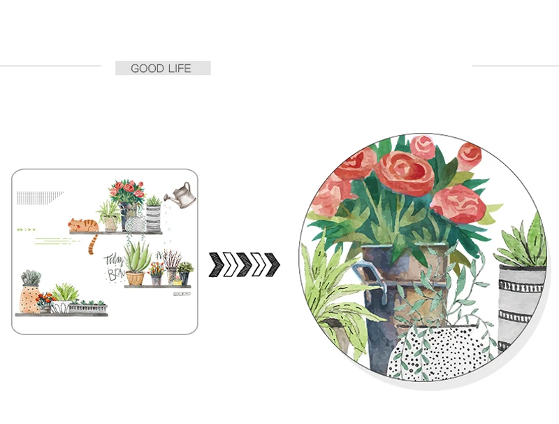Nordic Ins зеленый растение настенный наклейки кактус бонсай спальный стикер на стену с кошкой для Гостиная Съемная декорация для спальной