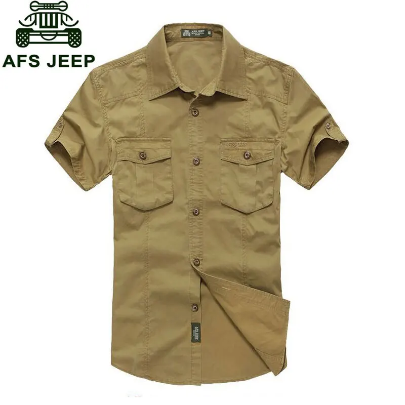 

Plus Size Khaki Shirt 3xl Summer Mens Solid Color Dress Shirts 100% Pure Cotton Short Sleeve Shirt Business Casual CLOTHES 1361
