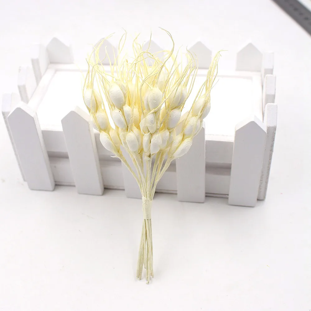 10 шт./лот, искусственный цветок, мини Пузырьковые грозди пшеницы для свадьбы, украшения для самодельного изготовления, гирлянда, скрапбук, аксессуары для цветов - Цвет: Молочно-Белый