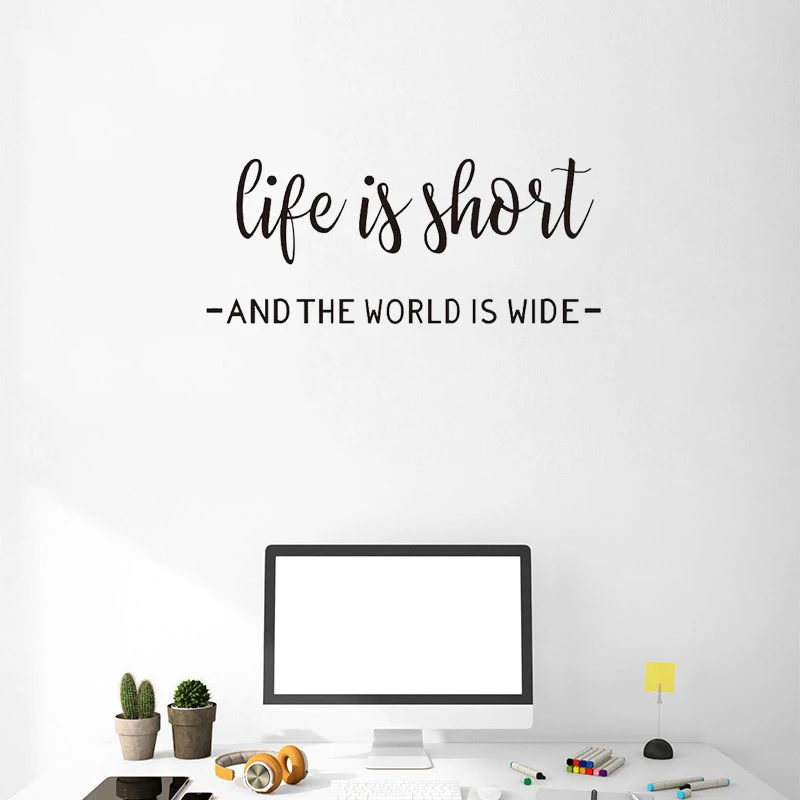 

STIZZY Wall Decal Inspirational Office Wall Sticker Quotes Life Is Short And The World Is Wide Window Art Home Decor Modern A582