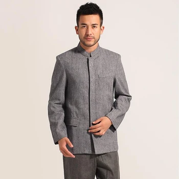 

Hot Sale Gray Men's Chinese Tunic Suit Top Winter Thick Wool Jacket Embroidery Dragon Kung Fu Coat M L XL XXL XXXL MN01