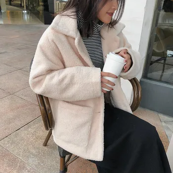 

Women 2019 Winter Coats Fashion Warm Windbreaker Student Thicking Imitation Lamb Fur Coats Chic Woolen Leather Jackets Parkas