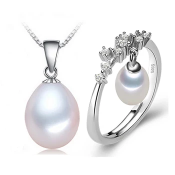 

PEISENI natural freshwater pearl jewelry set pendant/ring 925 sterling silver jewelry choker necklace high quality