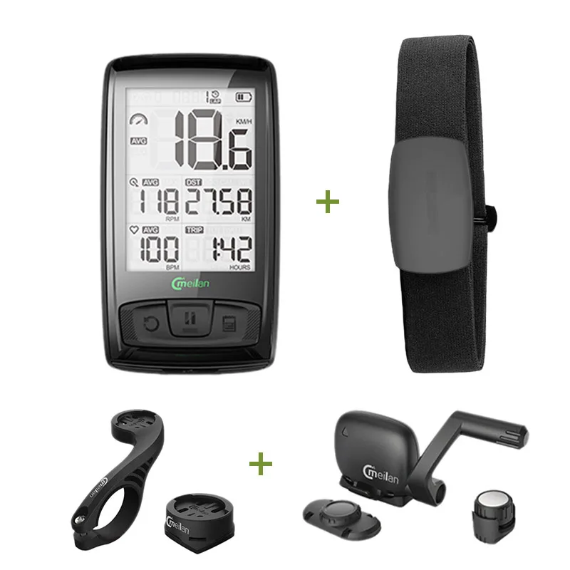 Wireless Bicycle Computer Bike Speedometer Tachometer Cadence + Speed Sensor Weather SETB with Bluetooth Heart Rate Monitor