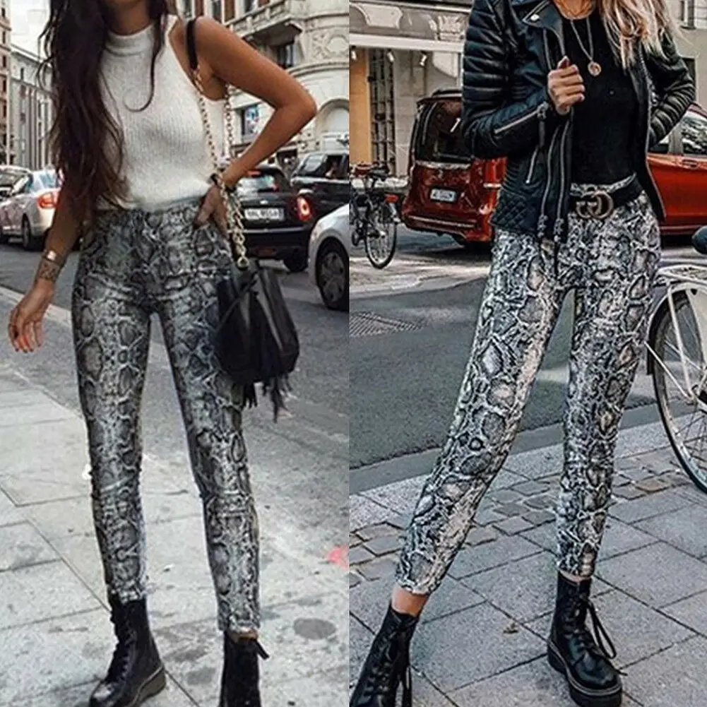 

New Women Ladies Fashion Casual Pants Snake Print Python High Waist Fitness Slim Pants Trousers Party Clubwear