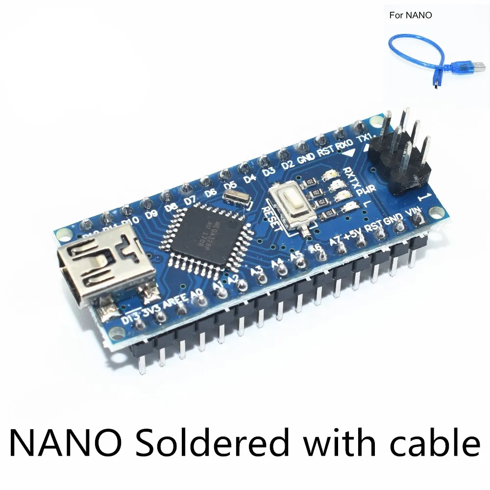 10 шт. Nano V3.0 Nano V3 не припаянный с usb кабелем контроллер совместимый для arduino nano CH340 USB Драйвер Синий/черный/красный - Цвет: Soldered with cable