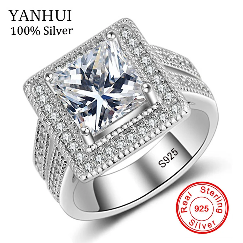 

YANHUI Luxury Square Cut Cubic Zircon 925 Sterling Silver Jewelry Wedding Rings Set Women Bijoux Girls Fashion Jewelry LYR025