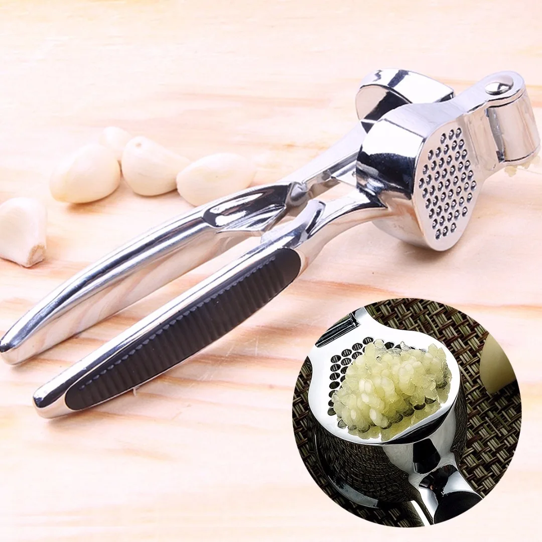 JX LCLYL Stainless Steel Heavy Duty Garlic Press Crusher Slicer Tool Non slip Grip Silverin