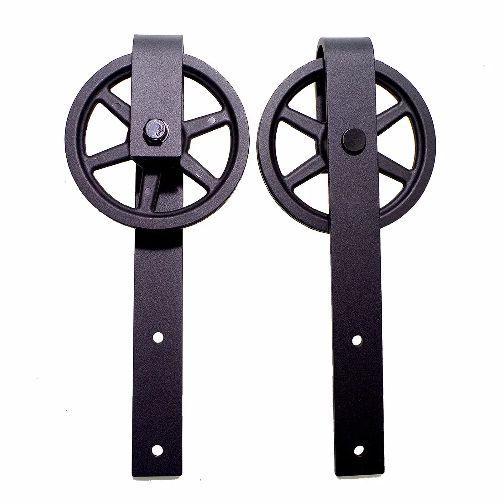 LWZH Rustic Wooden Sliding Barn Door Closet Hardware Black J Shaped with Big Rollers for 10FT/11FT Single Sliding Barn Doors