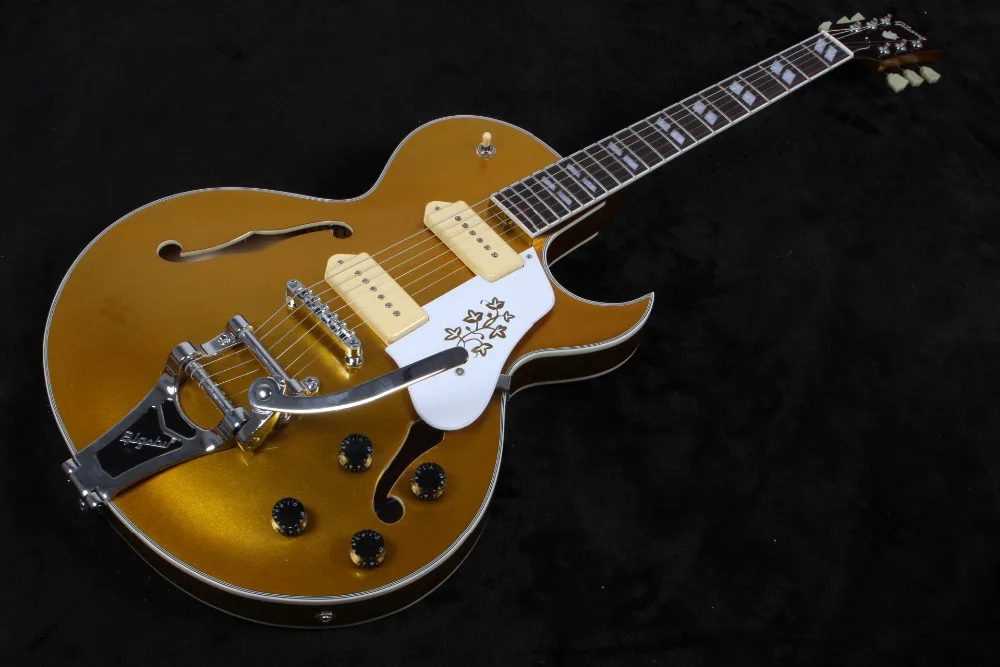 

New Arrival custom shop 137 jazz hollow body electric Guitar with chrom hardware accessories gold top color free shipping